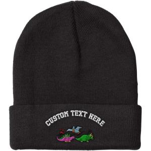 imageCustom Beanies for Men PreHistoric Dinosaurs Embroidery Winter Hats for Women Acrylic Skull Cap 1 SizeBlack Personalized Text Here
