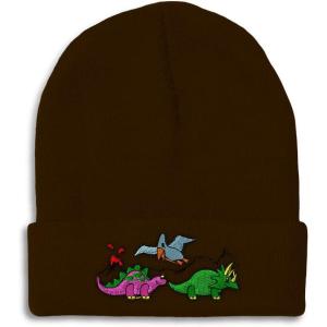 imageCustom Beanies for Men PreHistoric Dinosaurs Embroidery Winter Hats for Women Acrylic Skull Cap 1 SizeBrown Design Only