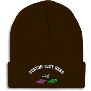 imageCustom Beanies for Men PreHistoric Dinosaurs Embroidery Winter Hats for Women Acrylic Skull Cap 1 SizeBrown Personalized Text Here