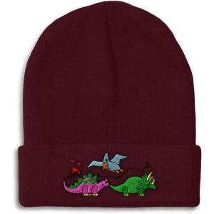 imageCustom Beanies for Men PreHistoric Dinosaurs Embroidery Winter Hats for Women Acrylic Skull Cap 1 SizeBurgundy Design Only
