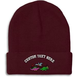 imageCustom Beanies for Men PreHistoric Dinosaurs Embroidery Winter Hats for Women Acrylic Skull Cap 1 SizeBurgundy Personalized Text Here