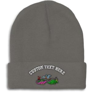 imageCustom Beanies for Men PreHistoric Dinosaurs Embroidery Winter Hats for Women Acrylic Skull Cap 1 SizeDark Grey Personalized Text Here
