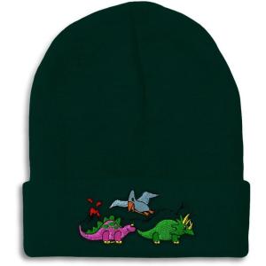 imageCustom Beanies for Men PreHistoric Dinosaurs Embroidery Winter Hats for Women Acrylic Skull Cap 1 SizeForest Green Design Only
