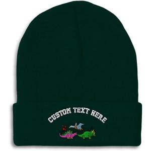 imageCustom Beanies for Men PreHistoric Dinosaurs Embroidery Winter Hats for Women Acrylic Skull Cap 1 SizeForest Green Personalized Text Here
