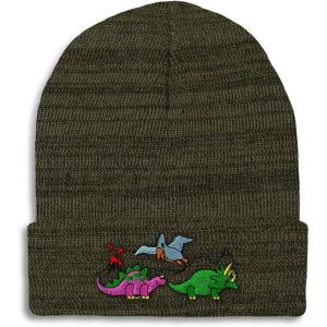 imageCustom Beanies for Men PreHistoric Dinosaurs Embroidery Winter Hats for Women Acrylic Skull Cap 1 SizeHeather Olive Green Design Only