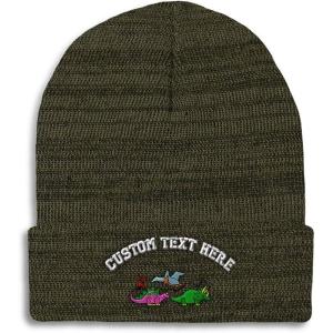 imageCustom Beanies for Men PreHistoric Dinosaurs Embroidery Winter Hats for Women Acrylic Skull Cap 1 SizeHeather Olive Green Personalized Text Here