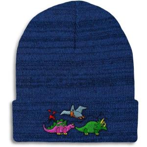 imageCustom Beanies for Men PreHistoric Dinosaurs Embroidery Winter Hats for Women Acrylic Skull Cap 1 SizeHeather Royal Blue Design Only