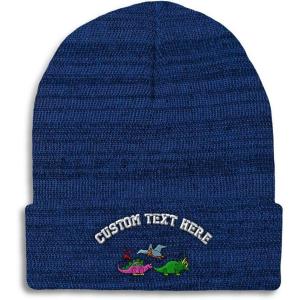 imageCustom Beanies for Men PreHistoric Dinosaurs Embroidery Winter Hats for Women Acrylic Skull Cap 1 SizeHeather Royal Blue Personalized Text Here