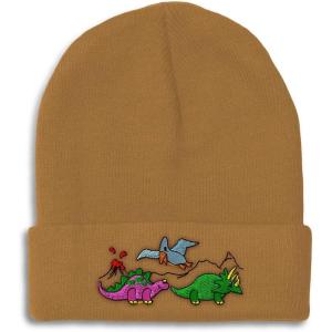 imageCustom Beanies for Men PreHistoric Dinosaurs Embroidery Winter Hats for Women Acrylic Skull Cap 1 SizeKhaki Design Only