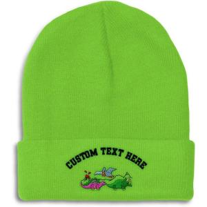 imageCustom Beanies for Men PreHistoric Dinosaurs Embroidery Winter Hats for Women Acrylic Skull Cap 1 SizeLime Personalized Text Here