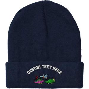 imageCustom Beanies for Men PreHistoric Dinosaurs Embroidery Winter Hats for Women Acrylic Skull Cap 1 SizeNavy Personalized Text Here