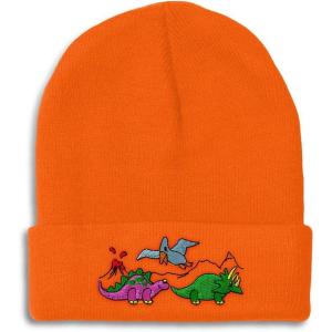imageCustom Beanies for Men PreHistoric Dinosaurs Embroidery Winter Hats for Women Acrylic Skull Cap 1 SizeOrange Design Only