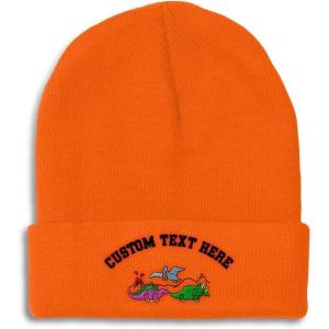 imageCustom Beanies for Men PreHistoric Dinosaurs Embroidery Winter Hats for Women Acrylic Skull Cap 1 SizeOrange Personalized Text Here