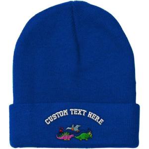 imageCustom Beanies for Men PreHistoric Dinosaurs Embroidery Winter Hats for Women Acrylic Skull Cap 1 SizeRoyal Blue Personalized Text Here