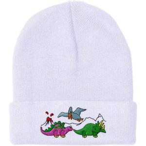 imageCustom Beanies for Men PreHistoric Dinosaurs Embroidery Winter Hats for Women Acrylic Skull Cap 1 SizeWhite Design Only