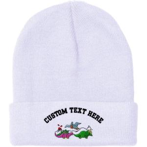 imageCustom Beanies for Men PreHistoric Dinosaurs Embroidery Winter Hats for Women Acrylic Skull Cap 1 SizeWhite Personalized Text Here