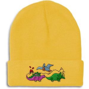 imageCustom Beanies for Men PreHistoric Dinosaurs Embroidery Winter Hats for Women Acrylic Skull Cap 1 SizeYellow Design Only