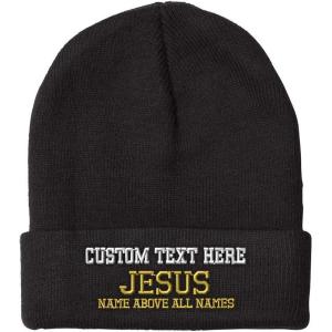 imageSpeedy Pros Beanies for Men Jesus Name Above All Names Embroidery Jesus Winter Hats for Women Acrylic Skull Cap 1 SizeBlack Personalized Text Here