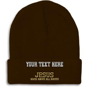 imageSpeedy Pros Beanies for Men Jesus Name Above All Names Embroidery Jesus Winter Hats for Women Acrylic Skull Cap 1 SizeBrown Personalized Text Here