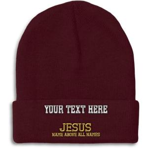 imageSpeedy Pros Beanies for Men Jesus Name Above All Names Embroidery Jesus Winter Hats for Women Acrylic Skull Cap 1 SizeBurgundy Personalized Text Here