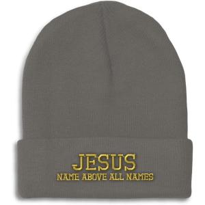 imageSpeedy Pros Beanies for Men Jesus Name Above All Names Embroidery Jesus Winter Hats for Women Acrylic Skull Cap 1 SizeDark Grey Design Only