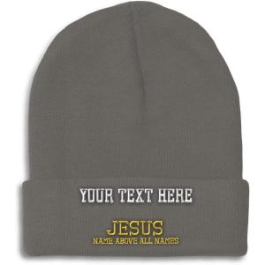 imageSpeedy Pros Beanies for Men Jesus Name Above All Names Embroidery Jesus Winter Hats for Women Acrylic Skull Cap 1 SizeDark Grey Personalized Text Here