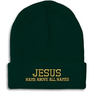imageSpeedy Pros Beanies for Men Jesus Name Above All Names Embroidery Jesus Winter Hats for Women Acrylic Skull Cap 1 SizeForest Green Design Only
