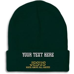 imageSpeedy Pros Beanies for Men Jesus Name Above All Names Embroidery Jesus Winter Hats for Women Acrylic Skull Cap 1 SizeForest Green Personalized Text Here