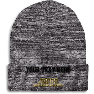 imageSpeedy Pros Beanies for Men Jesus Name Above All Names Embroidery Jesus Winter Hats for Women Acrylic Skull Cap 1 SizeHeather Grey Personalized Text Here