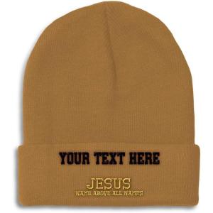 imageSpeedy Pros Beanies for Men Jesus Name Above All Names Embroidery Jesus Winter Hats for Women Acrylic Skull Cap 1 SizeKhaki Personalized Text Here