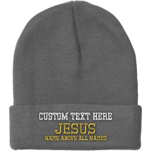 imageSpeedy Pros Beanies for Men Jesus Name Above All Names Embroidery Jesus Winter Hats for Women Acrylic Skull Cap 1 SizeLight Grey Personalized Text Here