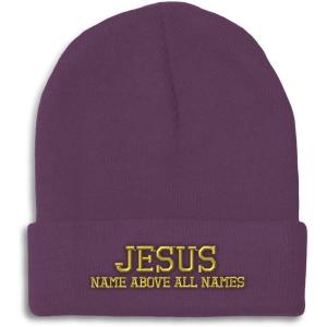 imageSpeedy Pros Beanies for Men Jesus Name Above All Names Embroidery Jesus Winter Hats for Women Acrylic Skull Cap 1 SizePurple Design Only