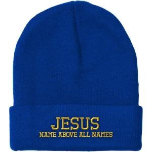 imageSpeedy Pros Beanies for Men Jesus Name Above All Names Embroidery Jesus Winter Hats for Women Acrylic Skull Cap 1 SizeRoyal Blue Design Only