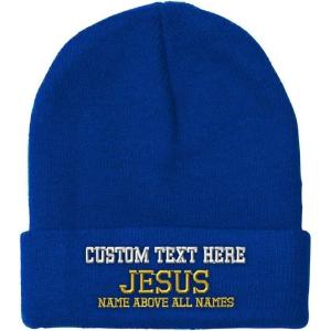 imageSpeedy Pros Beanies for Men Jesus Name Above All Names Embroidery Jesus Winter Hats for Women Acrylic Skull Cap 1 SizeRoyal Blue Personalized Text Here