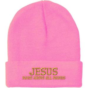 imageSpeedy Pros Beanies for Men Jesus Name Above All Names Embroidery Jesus Winter Hats for Women Acrylic Skull Cap 1 SizeSoft Pink Design Only