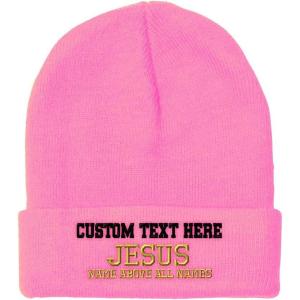 imageSpeedy Pros Beanies for Men Jesus Name Above All Names Embroidery Jesus Winter Hats for Women Acrylic Skull Cap 1 SizeSoft Pink Personalized Text Here