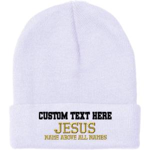 imageSpeedy Pros Beanies for Men Jesus Name Above All Names Embroidery Jesus Winter Hats for Women Acrylic Skull Cap 1 SizeWhite Personalized Text Here