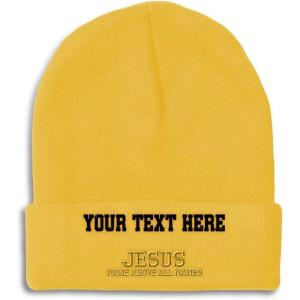 imageSpeedy Pros Beanies for Men Jesus Name Above All Names Embroidery Jesus Winter Hats for Women Acrylic Skull Cap 1 SizeYellow Personalized Text Here