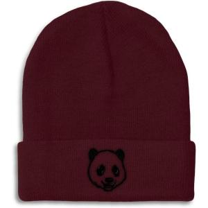 imageBeanies for Men Panda Bear Face Embroidery Wild Animals Winter Hats for Women Acrylic Skull Cap 1 SizeBurgundy Design Only