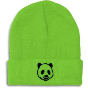 imageBeanies for Men Panda Bear Face Embroidery Wild Animals Winter Hats for Women Acrylic Skull Cap 1 SizeLime Design Only