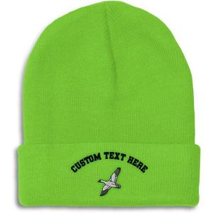imageCustom Beanies for Men Snow Goose Embroidery Birds Winter Hats for Women Acrylic Skull Cap 1 SizeLime Personalized Text Here