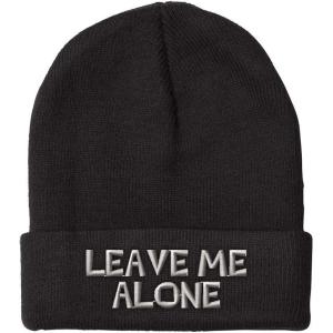 imageCustom Beanies for Men Leave Me Alone Embroidery Anger Winter Hats for Women Acrylic Skull Cap 1 SizeBlack Design Only