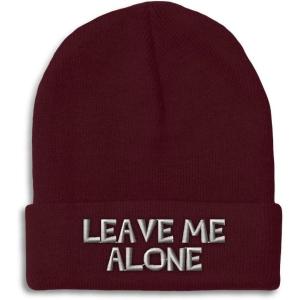 imageCustom Beanies for Men Leave Me Alone Embroidery Anger Winter Hats for Women Acrylic Skull Cap 1 SizeBurgundy Design Only
