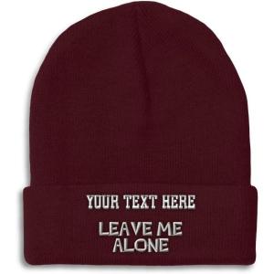 imageCustom Beanies for Men Leave Me Alone Embroidery Anger Winter Hats for Women Acrylic Skull Cap 1 SizeBurgundy Personalized Text Here