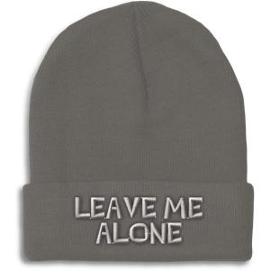 imageCustom Beanies for Men Leave Me Alone Embroidery Anger Winter Hats for Women Acrylic Skull Cap 1 SizeDark Grey Design Only