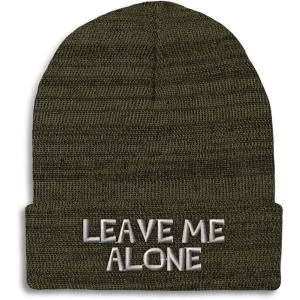 imageCustom Beanies for Men Leave Me Alone Embroidery Anger Winter Hats for Women Acrylic Skull Cap 1 SizeHeather Olive Green Design Only