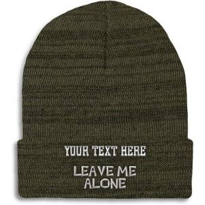 imageCustom Beanies for Men Leave Me Alone Embroidery Anger Winter Hats for Women Acrylic Skull Cap 1 SizeHeather Olive Green Personalized Text Here