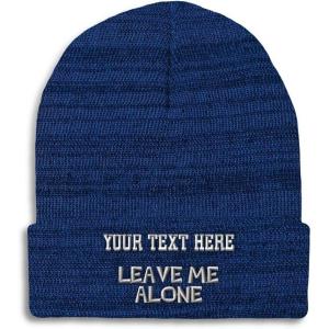 imageCustom Beanies for Men Leave Me Alone Embroidery Anger Winter Hats for Women Acrylic Skull Cap 1 SizeHeather Royal Blue Personalized Text Here