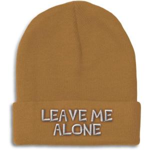 imageCustom Beanies for Men Leave Me Alone Embroidery Anger Winter Hats for Women Acrylic Skull Cap 1 SizeKhaki Design Only