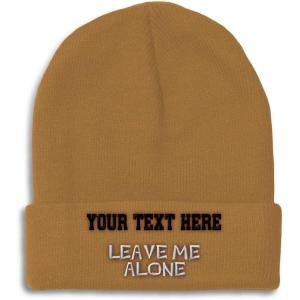 imageCustom Beanies for Men Leave Me Alone Embroidery Anger Winter Hats for Women Acrylic Skull Cap 1 SizeKhaki Personalized Text Here